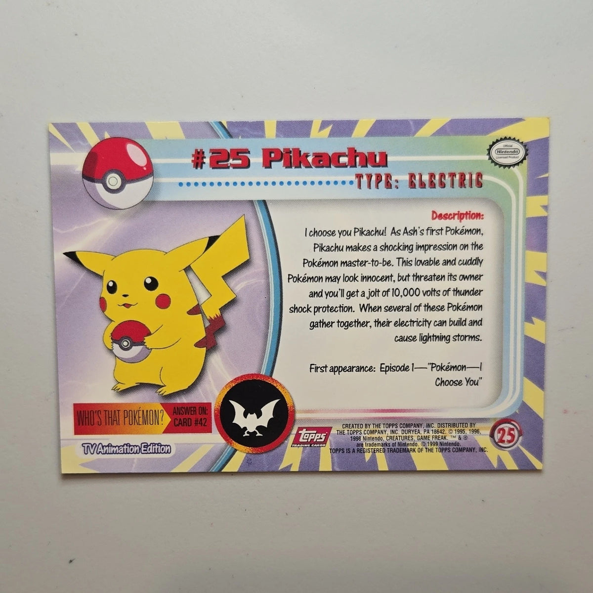 Topps Pokémon – Pikachu (#25) | TV Animation Edition 1999