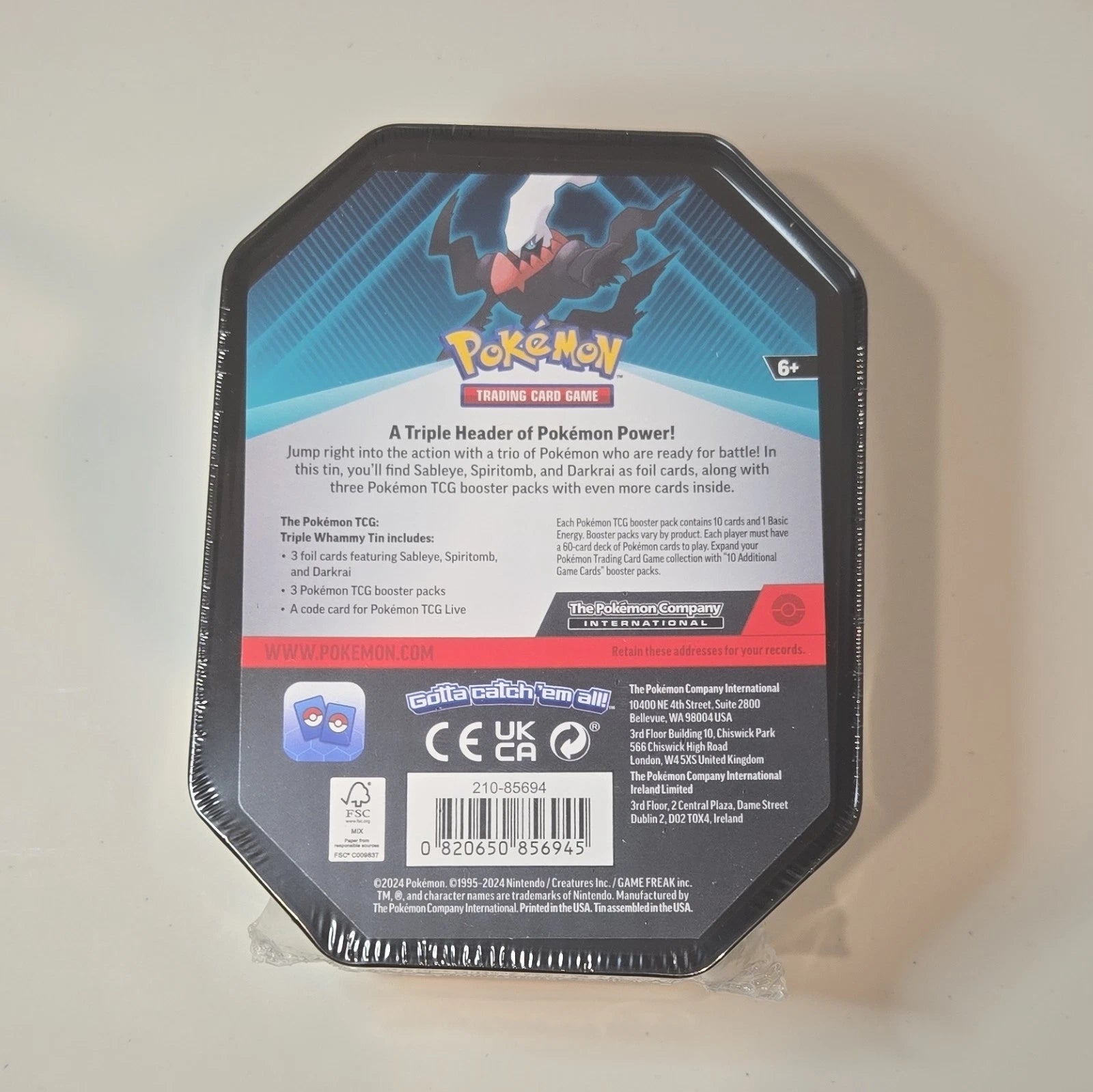 Pokémon TCG Triple Whammy Collector Tin Darkrai back