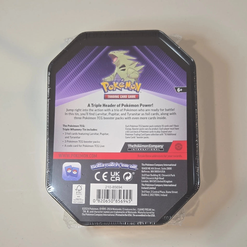 Pokémon TCG Triple Whammy Collector Tin Tyranitar back