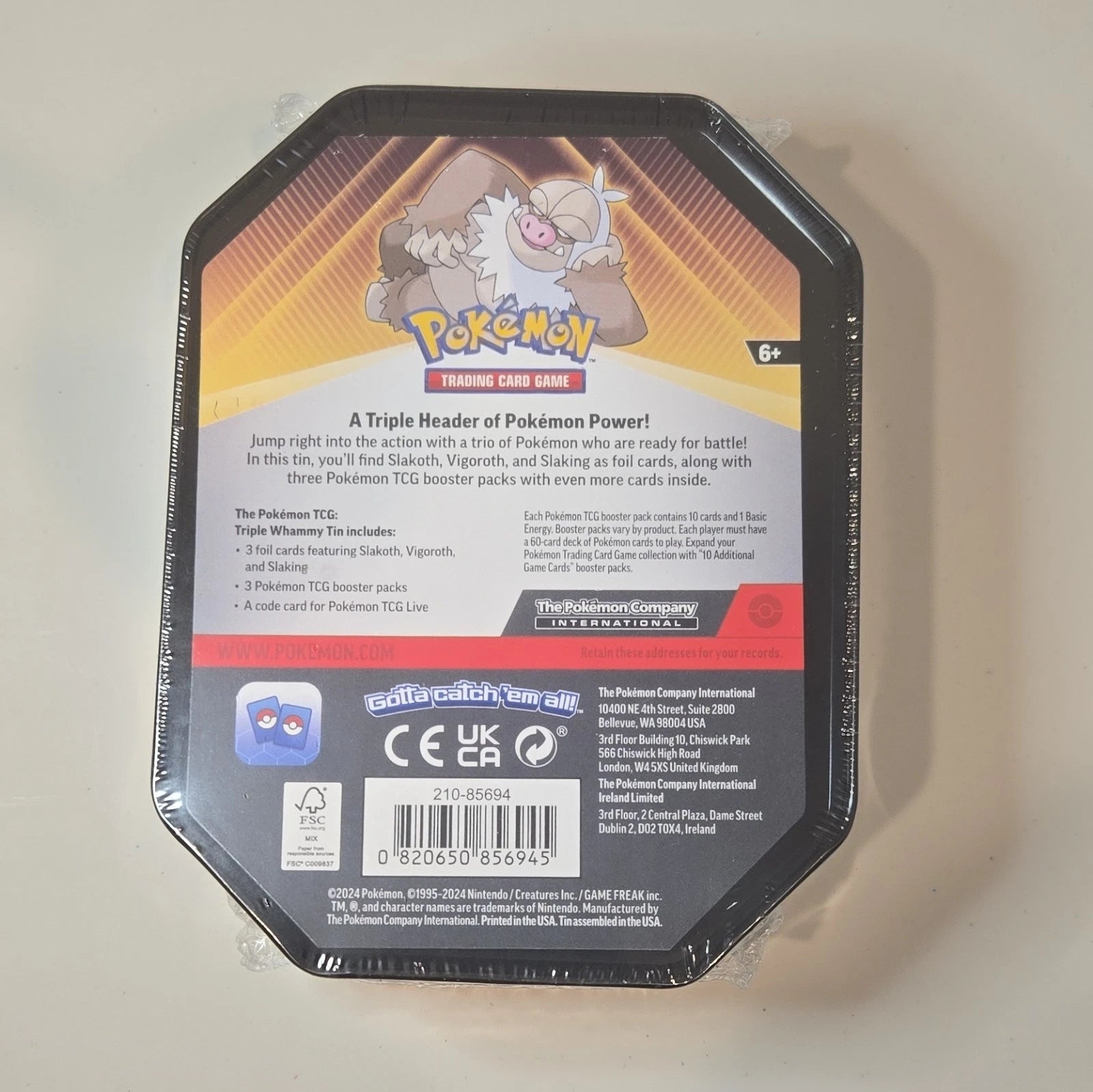 Pokémon TCG Triple Whammy Collector Tin Slaking back