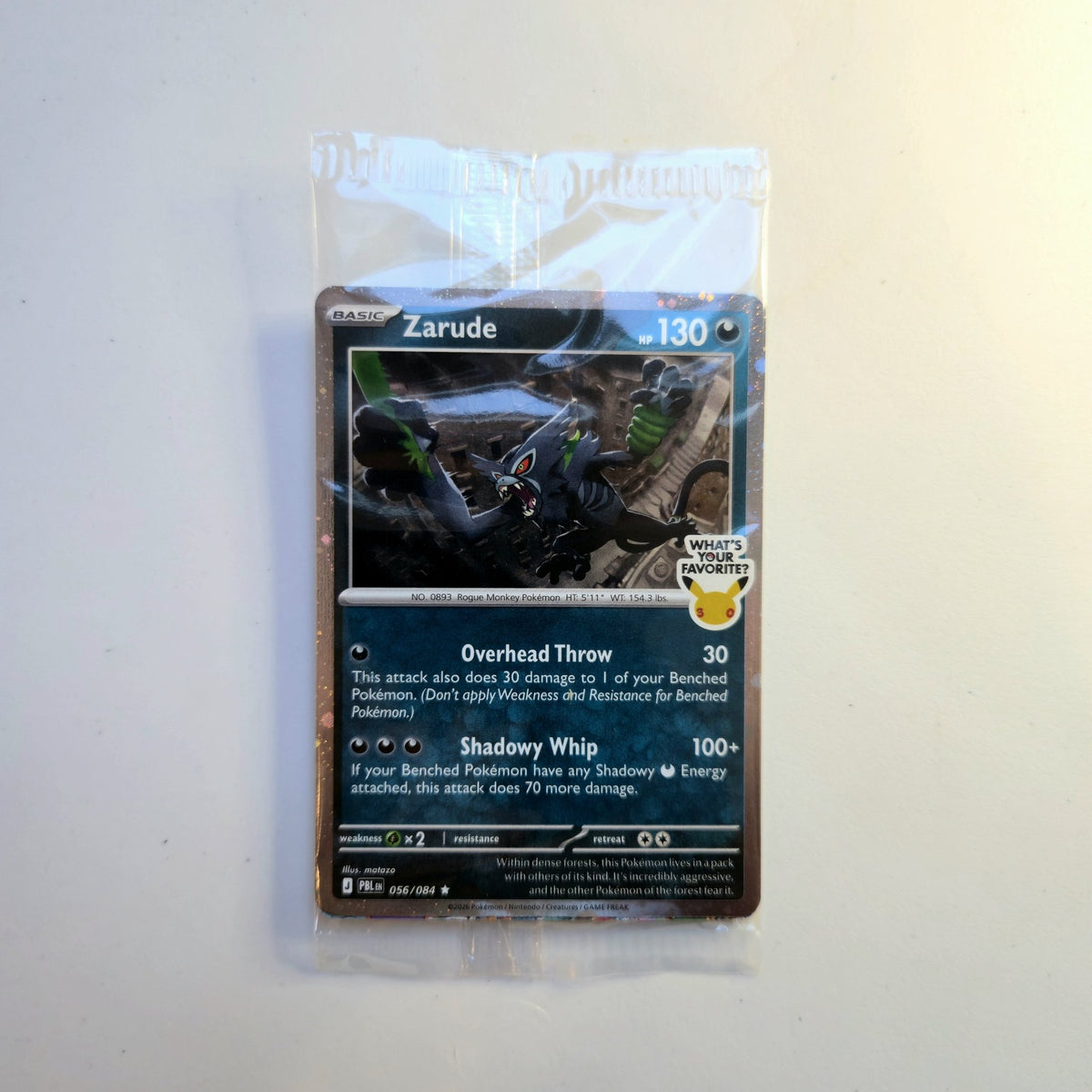 Pokémon TCG Zarude 056/084 Pitch Black What's Your Favorite? stamped promo, sealed, front